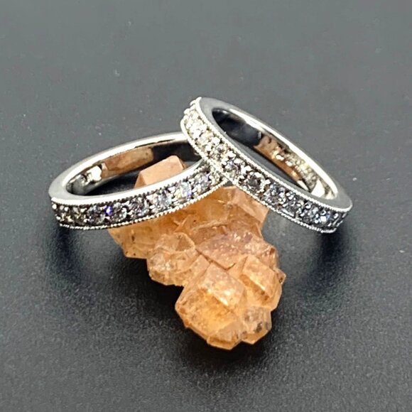 Custom Platinum 1.10CTW Diamond Pave Set Bands Matching Set Ring Size 4.75 - Picture 1 of 16